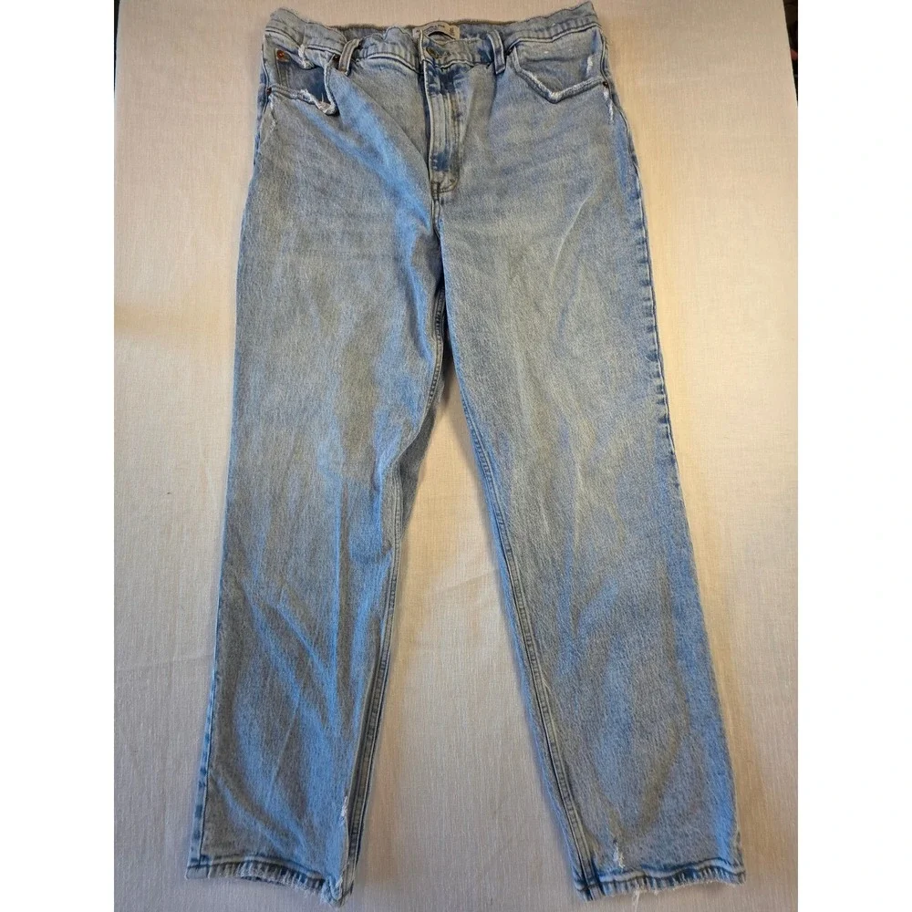 Abercrombie & Fitch The 90s Straight Ultra High Rise Lt Wash Jeans 33 16R Y2k - Picture 2 of 13